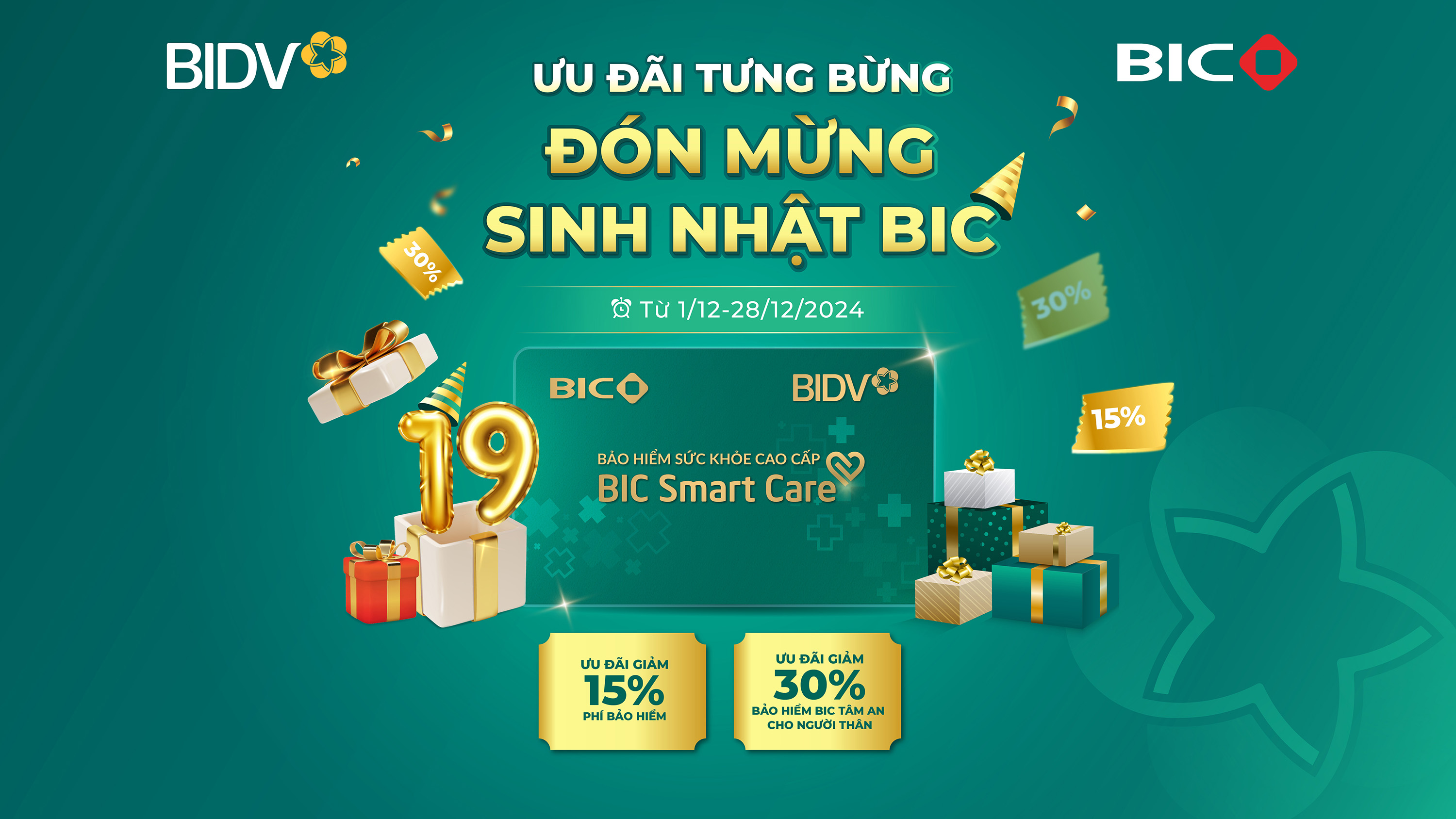 Ưu đãi 15% phí bảo hiểm sức khỏe cao cấp BIC Smart Care mừng sinh nhật BIC